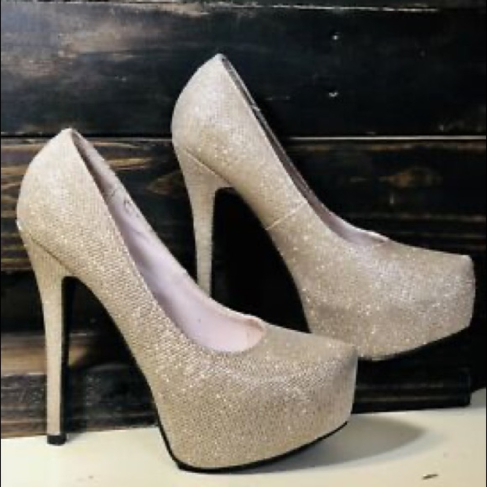 De blossom collection nude sparkle gold shimmer 6.5 platform heel - Picture 5 of 6